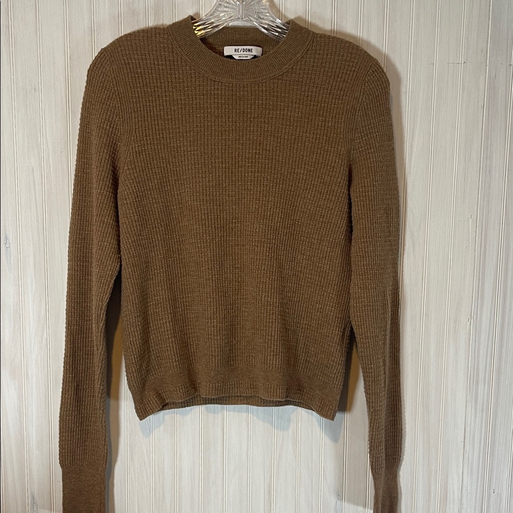 Re/Done Slim Fit Wool & Cashmere Waffle Knit Sweater in Chestnut medium